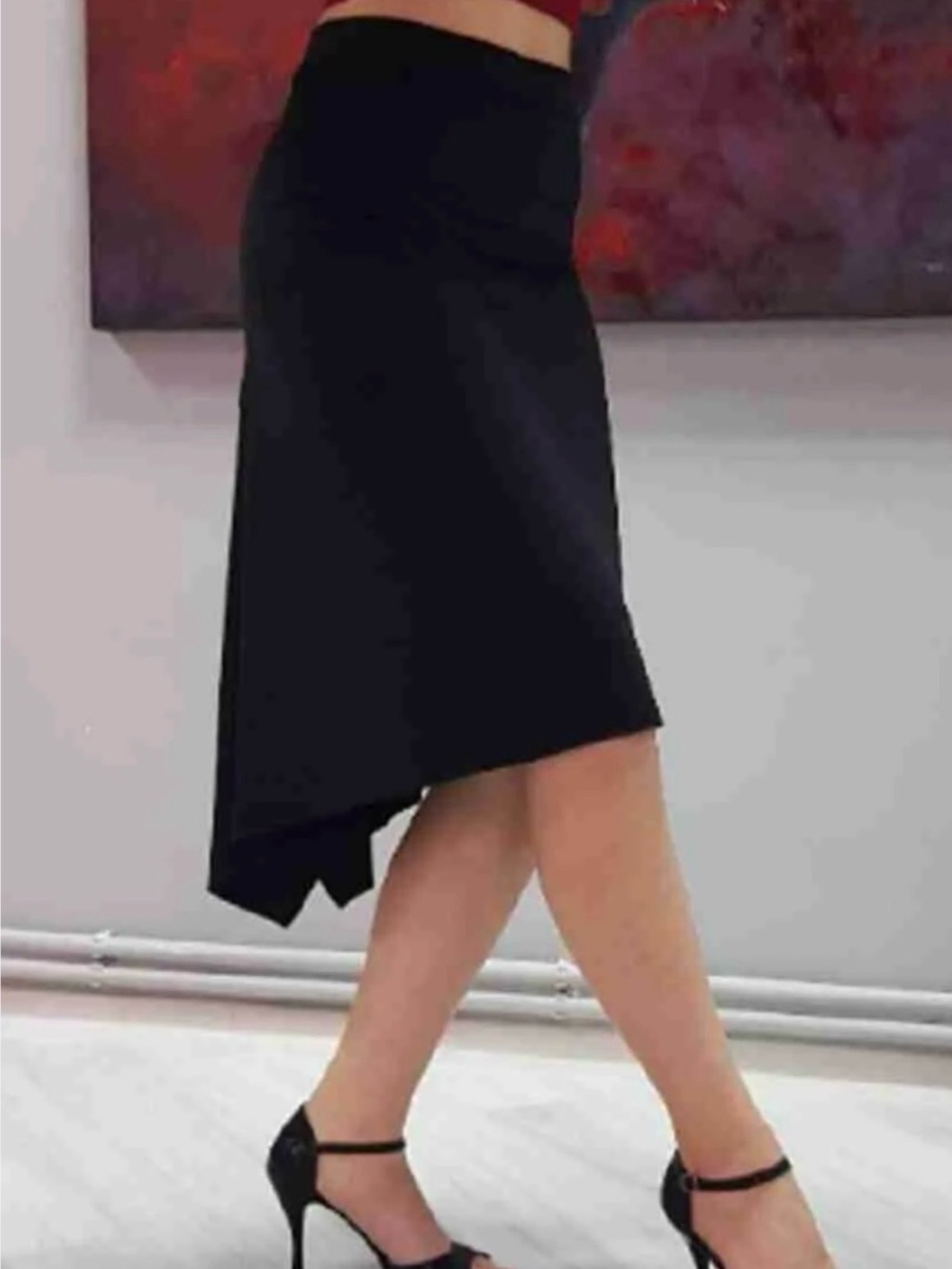 Vintage Chaus Black Asymmetrical Midi Skirt High Low Size 16 tango career 1456
